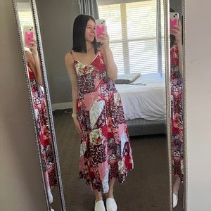 White and Red Patch Print Maxi Dress. WITH Pockets!